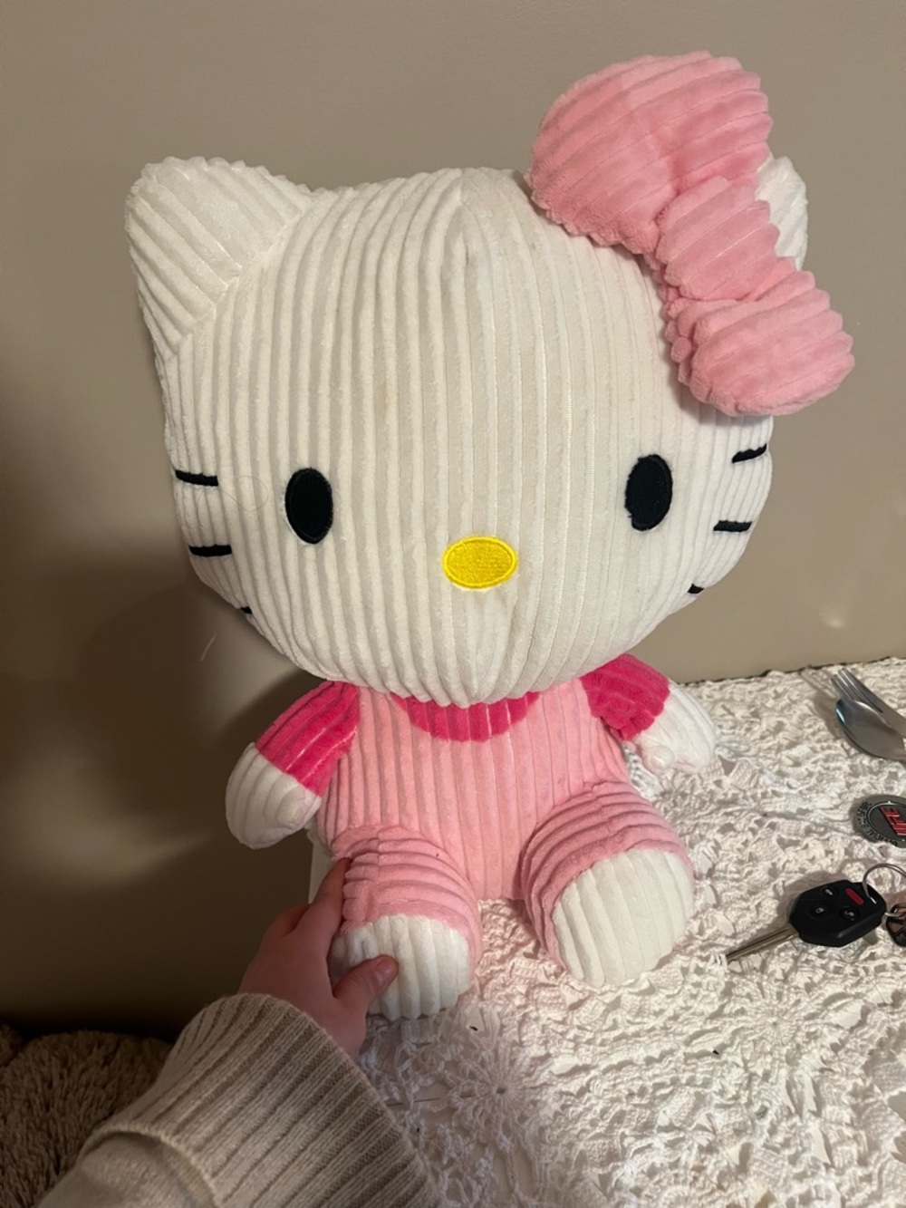 Hello Kitty Corduroy Plush - White, Light Pink & Hot Pink